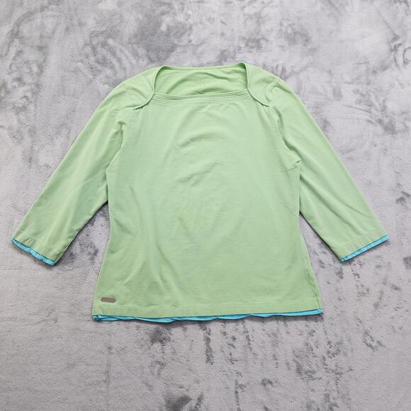 Cabela's Top Womens M Reg Green Blue Layered Look 3/4 Sleeves Stretch Cotton - Picture 1 of 9